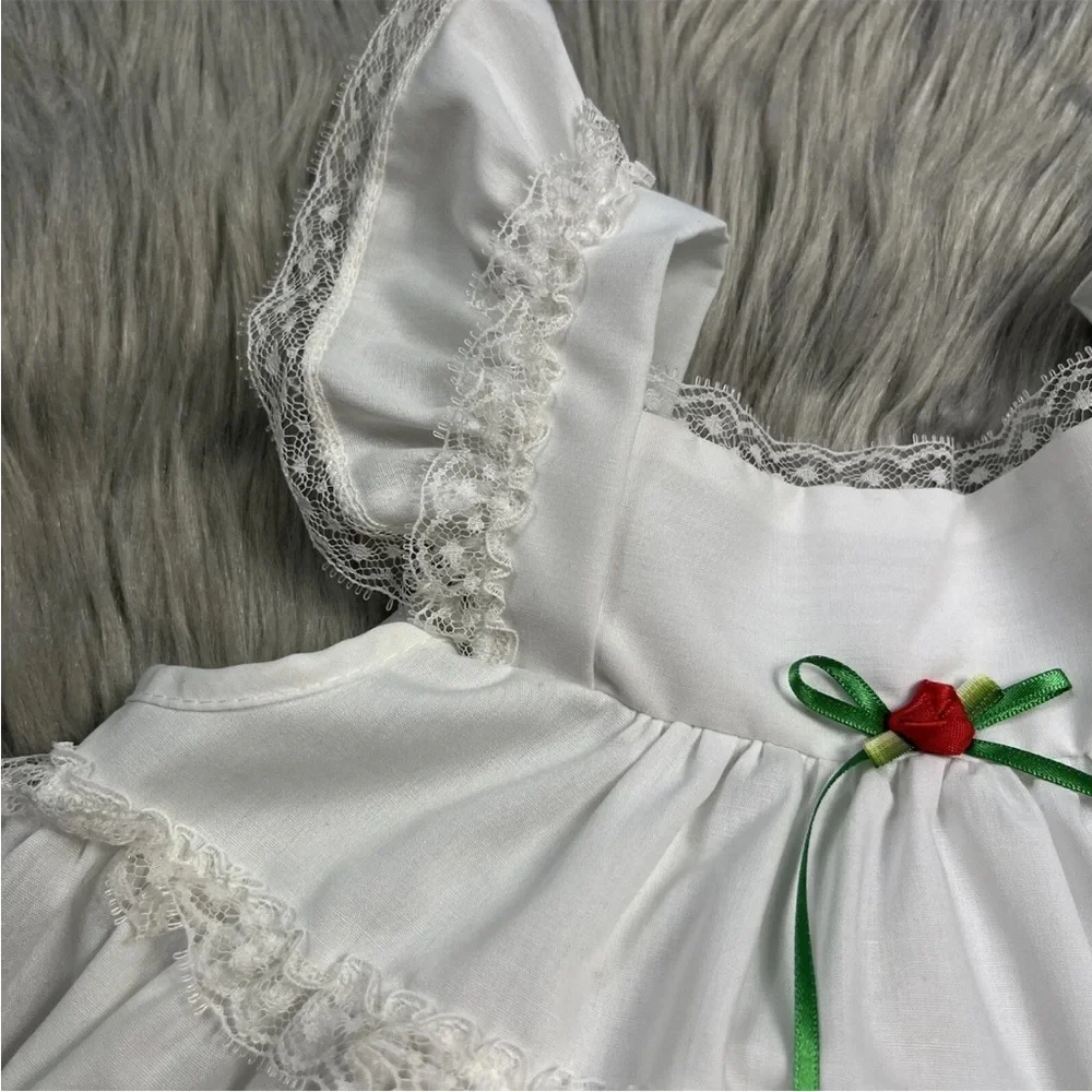 Vintage Christmas Bryan Baby Girls White Ruffle Lace Pinafore Dress
